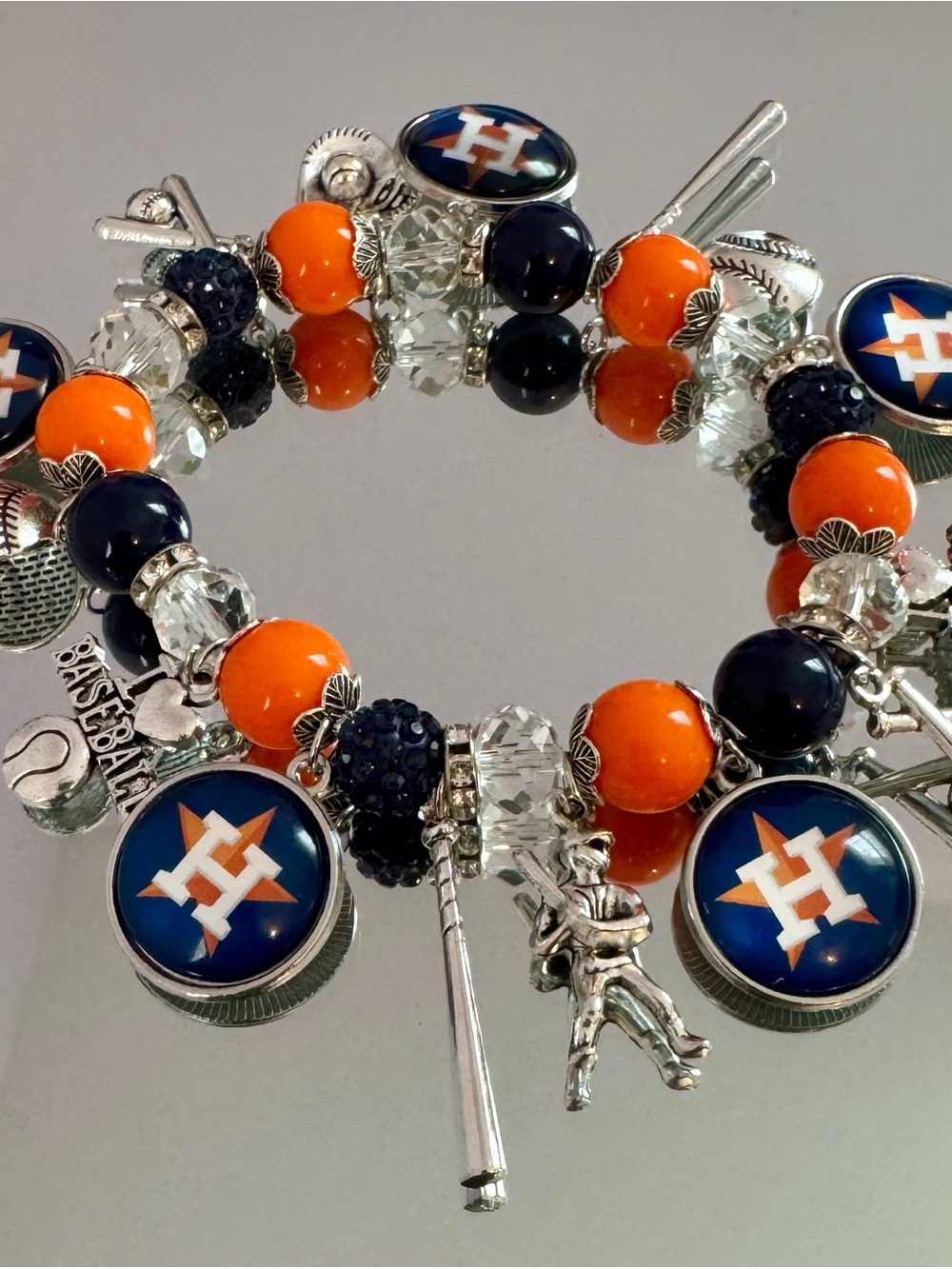 New Houston Astros Themed Orange and Navy Beaded Charm Bracelet